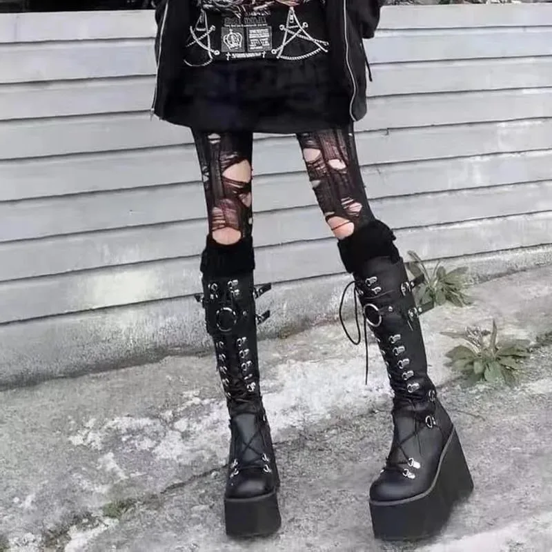 Embroidery Cotton - Punk Gothic Platform Boots for Women