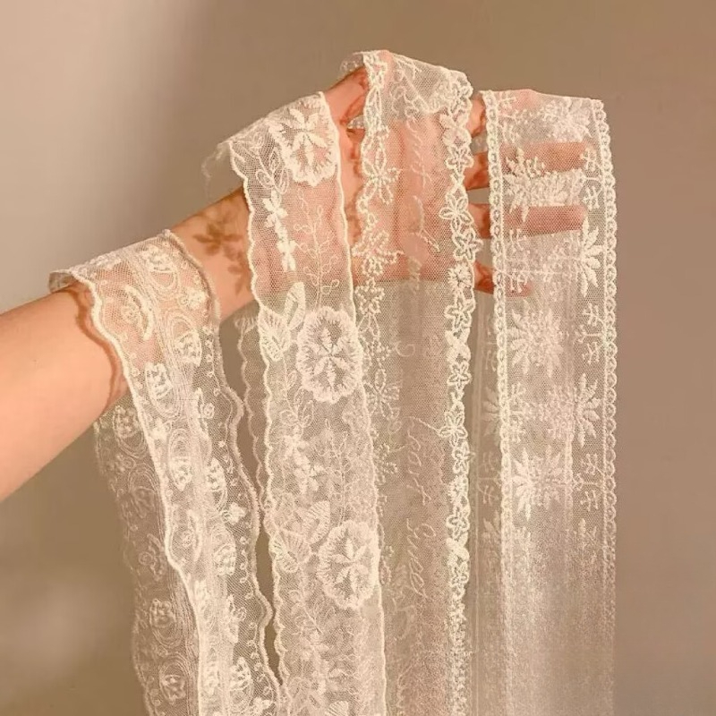 Embroidery Premium - New Black White Long Lace Flower