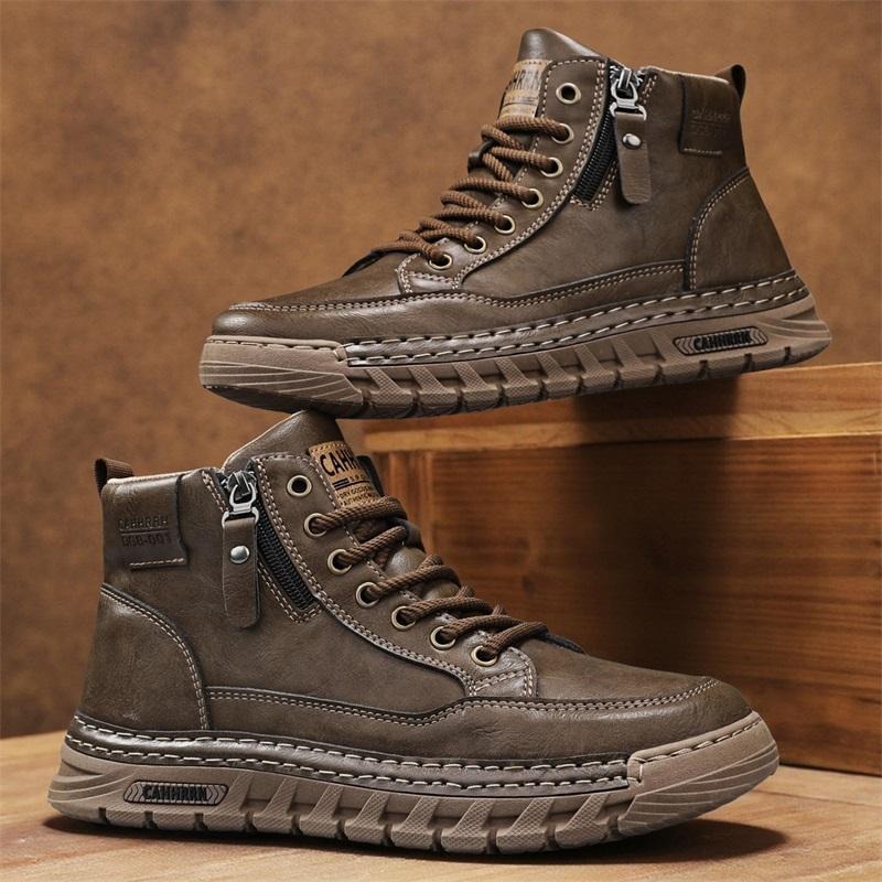 Embroidery Cotton - Men Leather High Top Ankle Boots