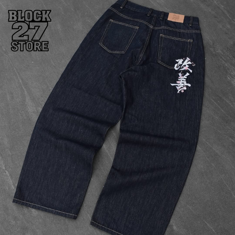 Mens Jeans Harajuku Y2K Retro  - Embroidery Font Free ulasan dan harga