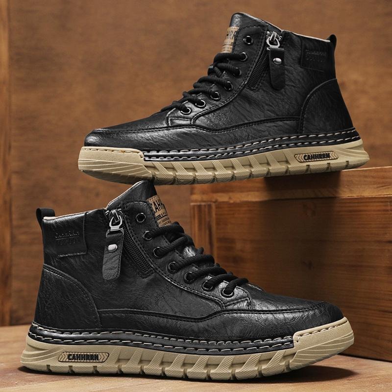Men Leather High Top Ankle Boo - Embroidery Cotton ulasan dan harga