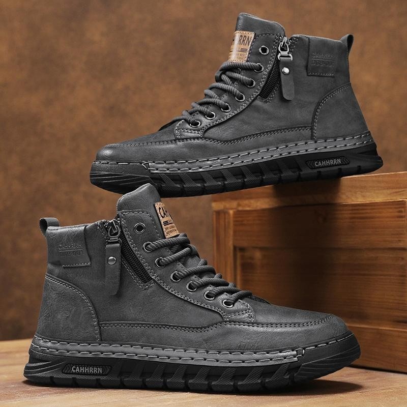 Men Leather High Top Ankle Boo - Embroidery Cotton ulasan dan harga