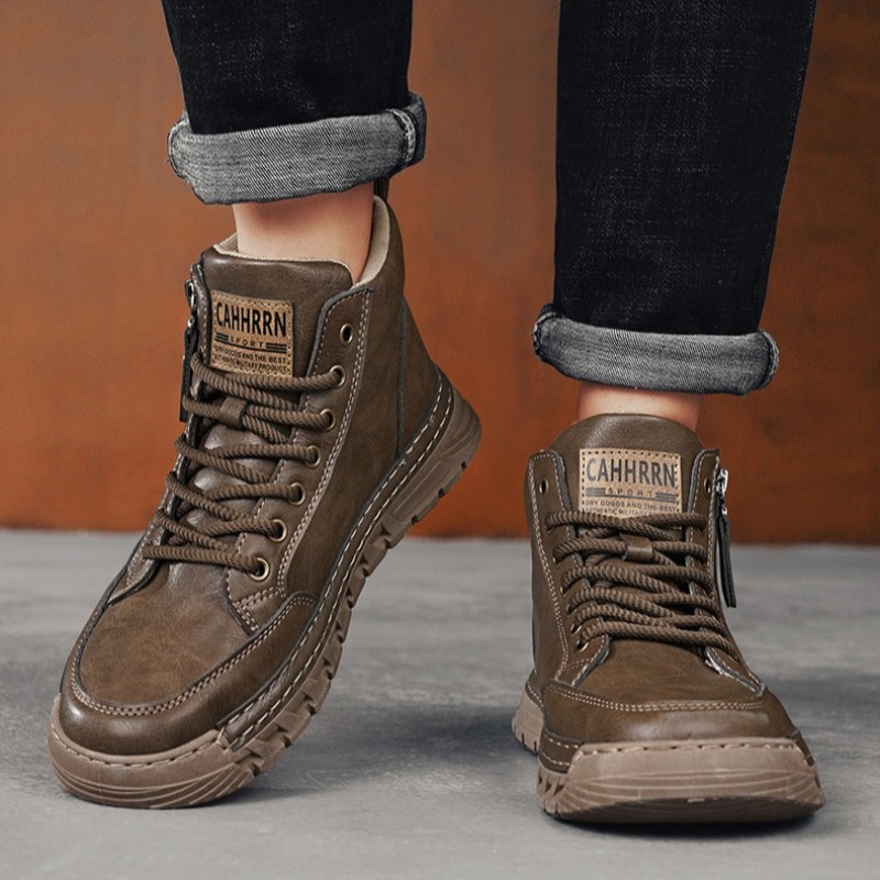Men Leather High Top Ankle Boo - Embroidery Cotton ulasan dan harga