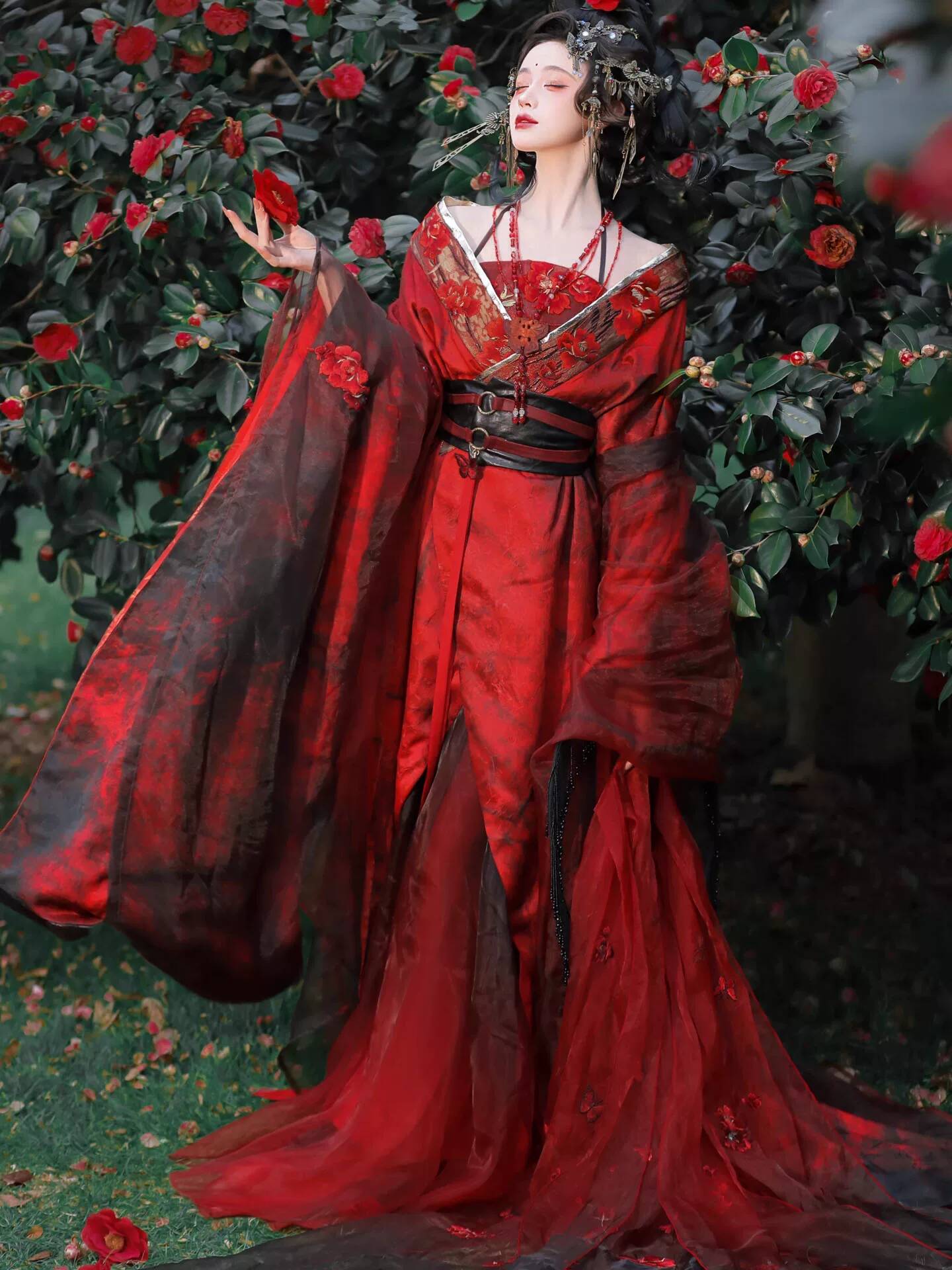 New Datura Red Hanfu Women Anc - Embroidery Style ulasan dan harga