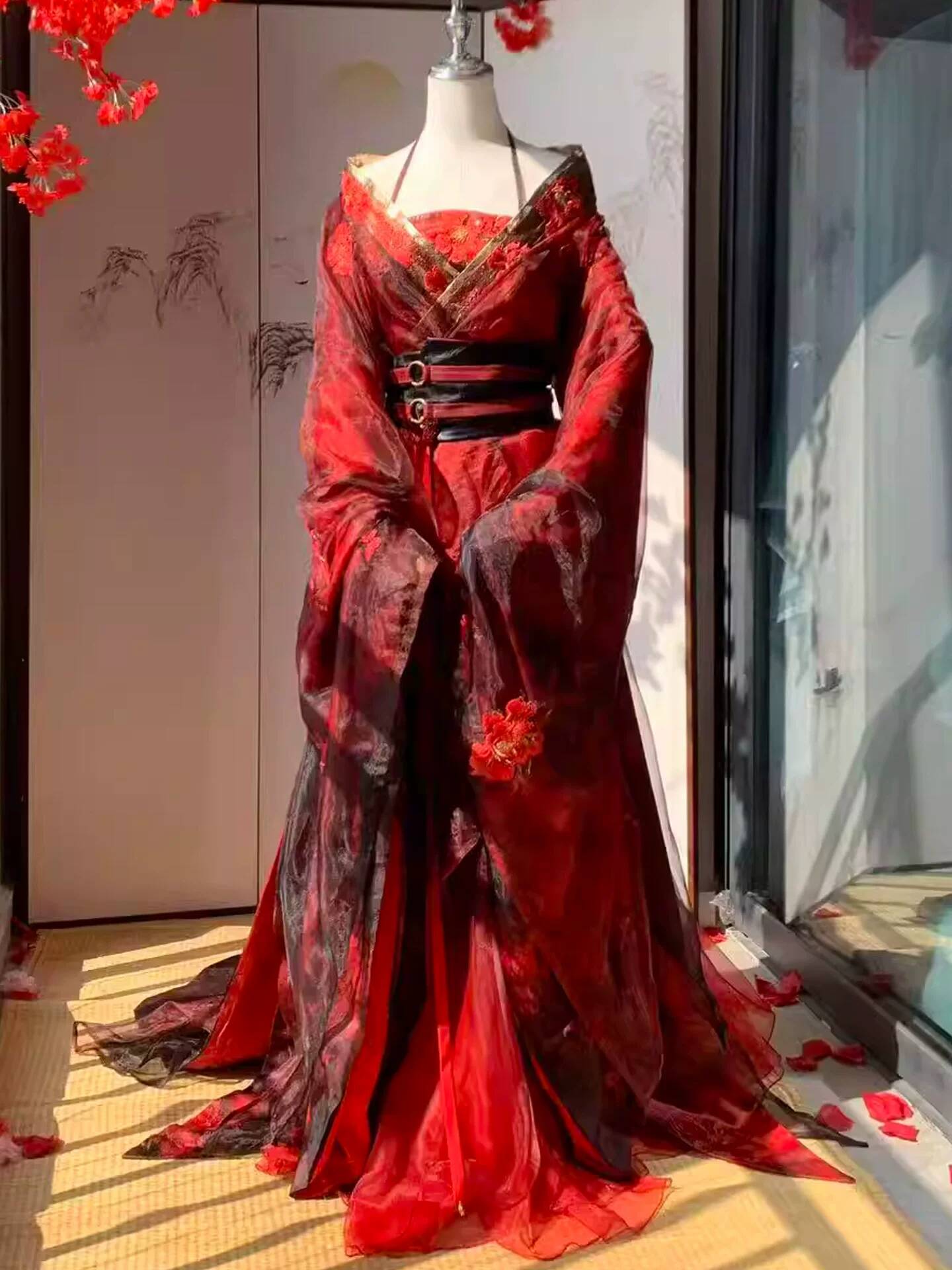New Datura Red Hanfu Women Anc - Embroidery Style ulasan dan harga