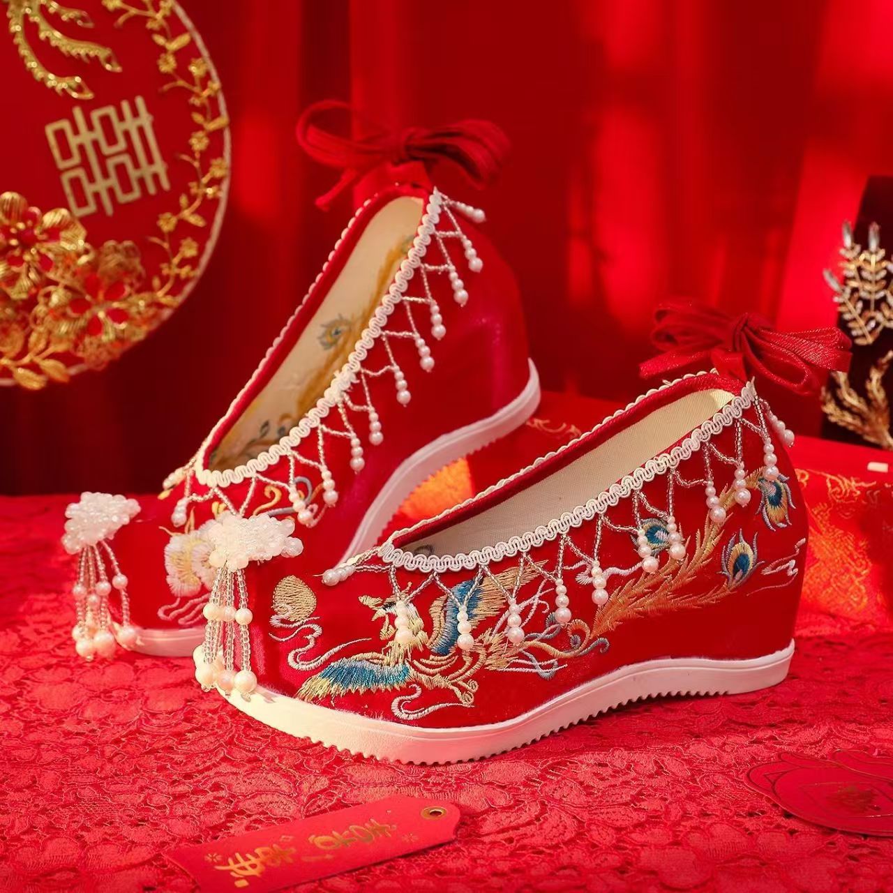 Women New Red Embroidered Wedd - Embroidery Style ulasan dan harga